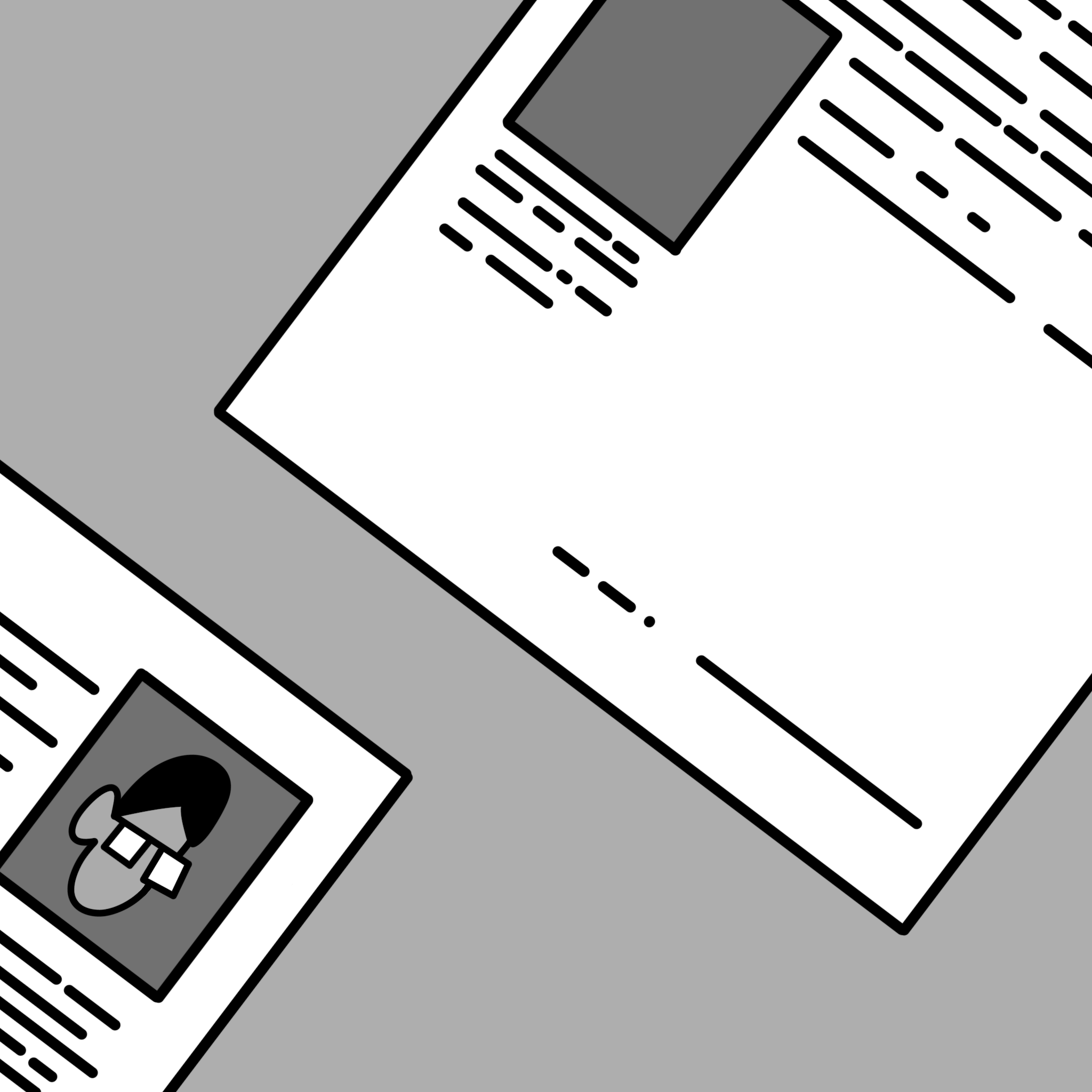 Illustrated portfolio pages, including a portrait and a blank project sheet